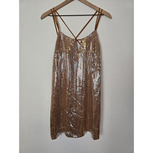 Orange Metallic Sequin Mini Slip Dress Size M NWT