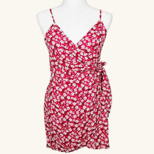 Red Floral Wrap Mini Dress Red Spaghetti Strap Size S