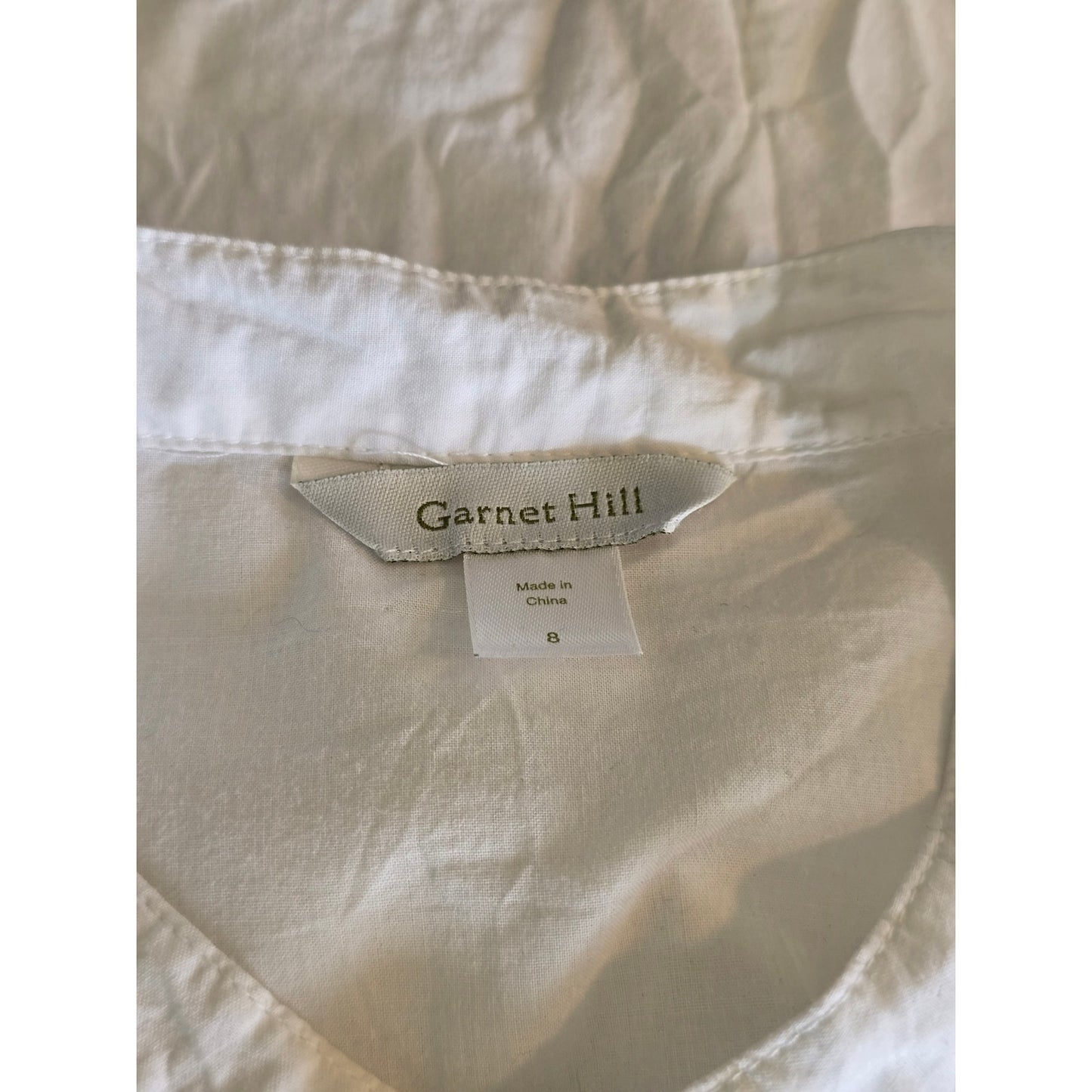 White Cotton Ruffle Mandarin Collar Blouse Size 8