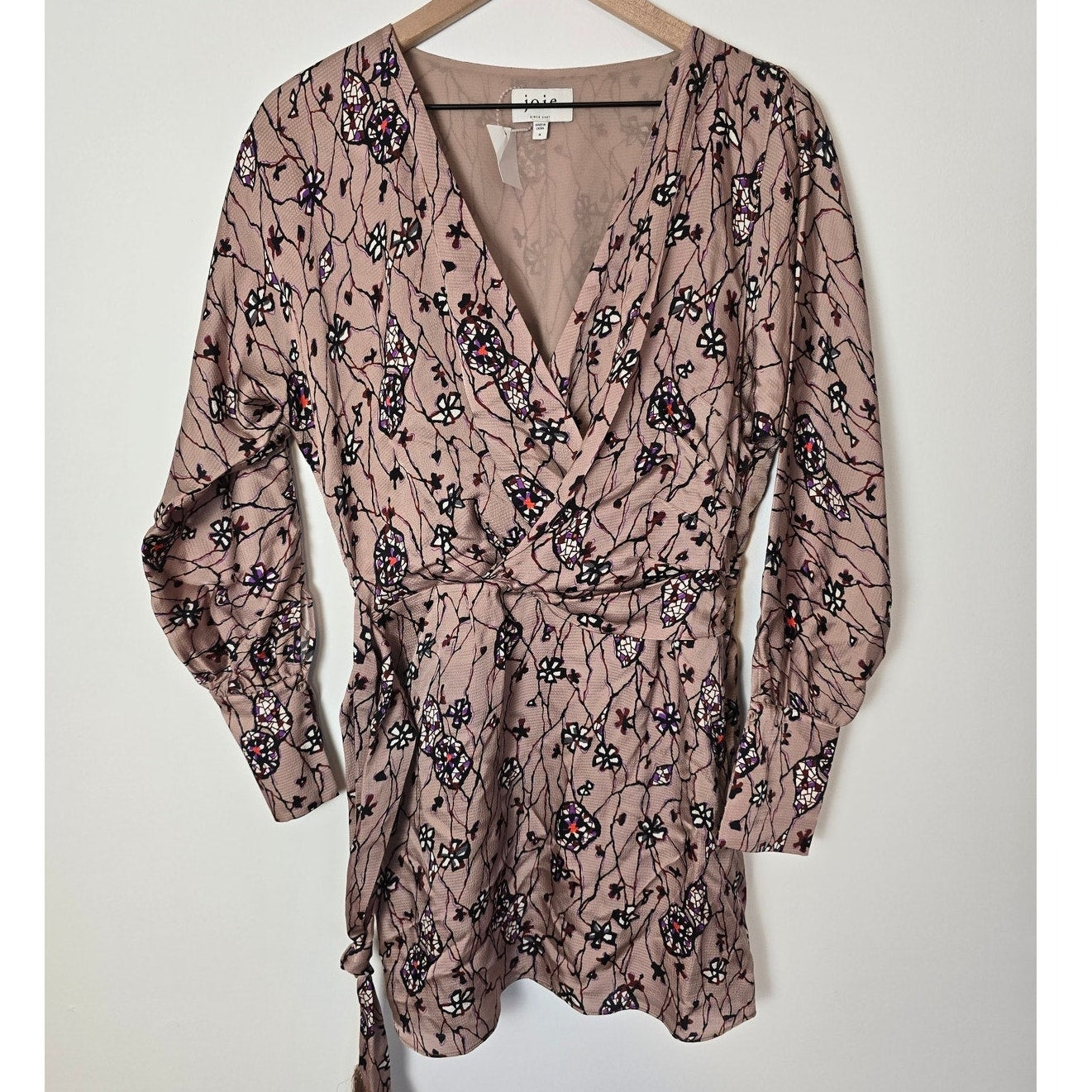 Natural Rose Floral Wrap Long Sleeve Dress Size 4 NWT