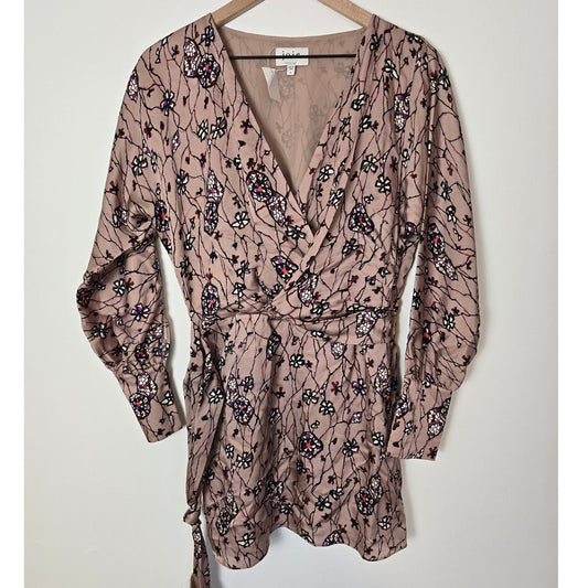 Natural Rose Floral Wrap Long Sleeve Dress Size 4 NWT