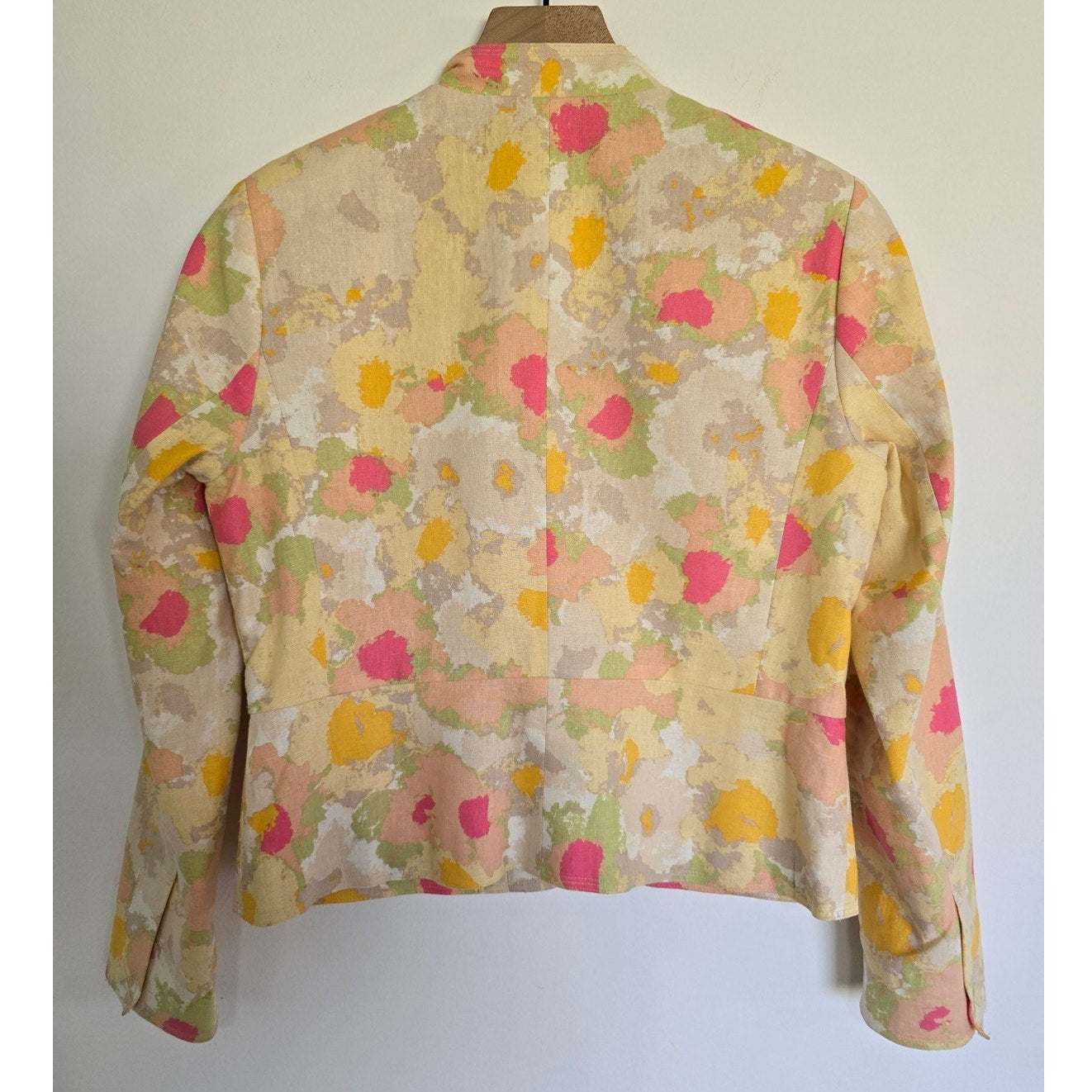 Yellow Floral Linen Blend Cropped Jacket Size 4P