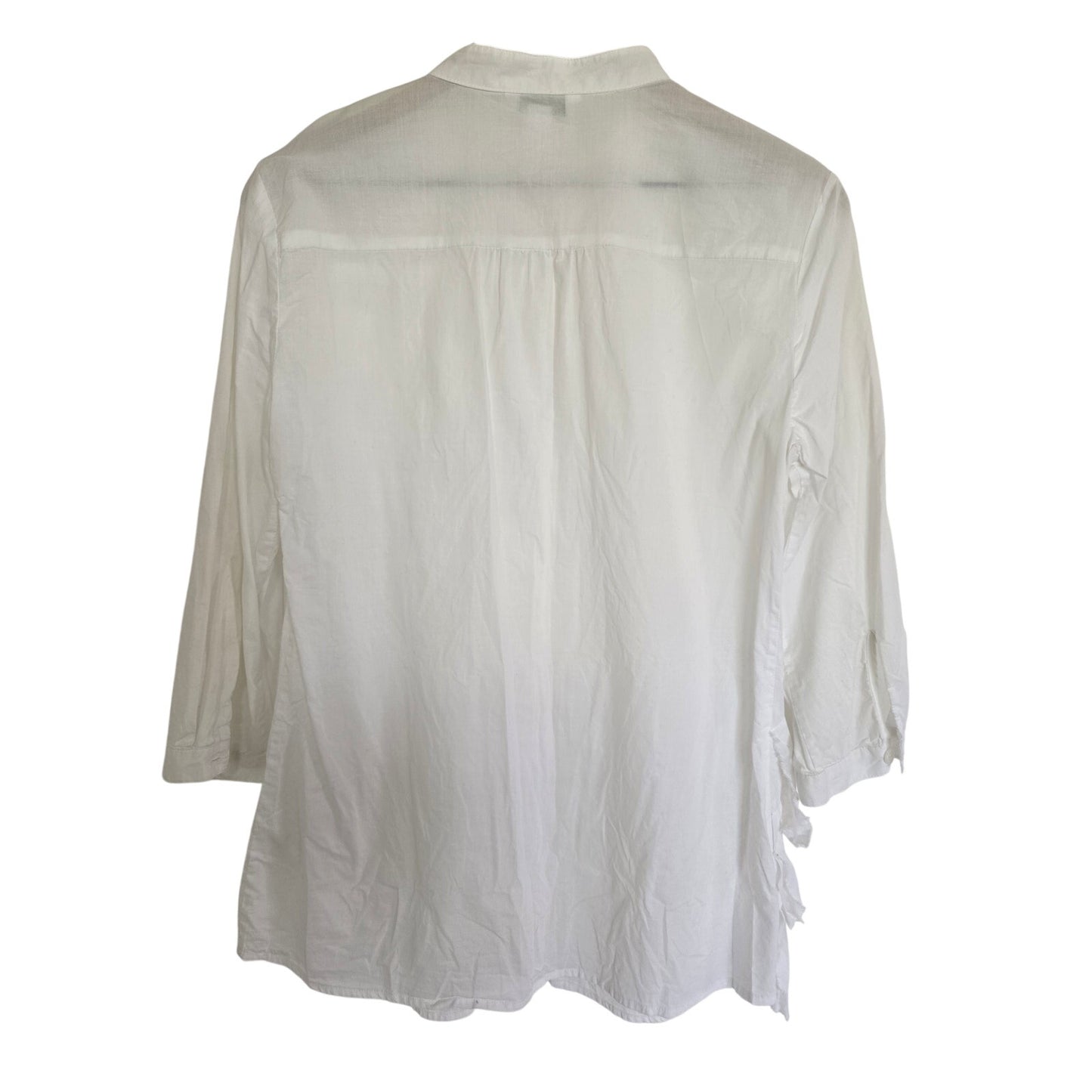 White Cotton Ruffle Mandarin Collar Blouse Size 8