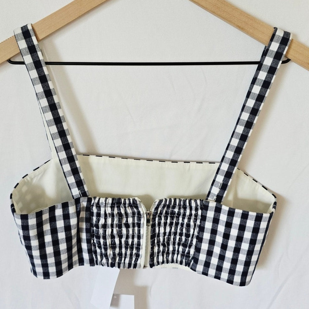 Navy White Gingham Crop Tank Top Size S NWT