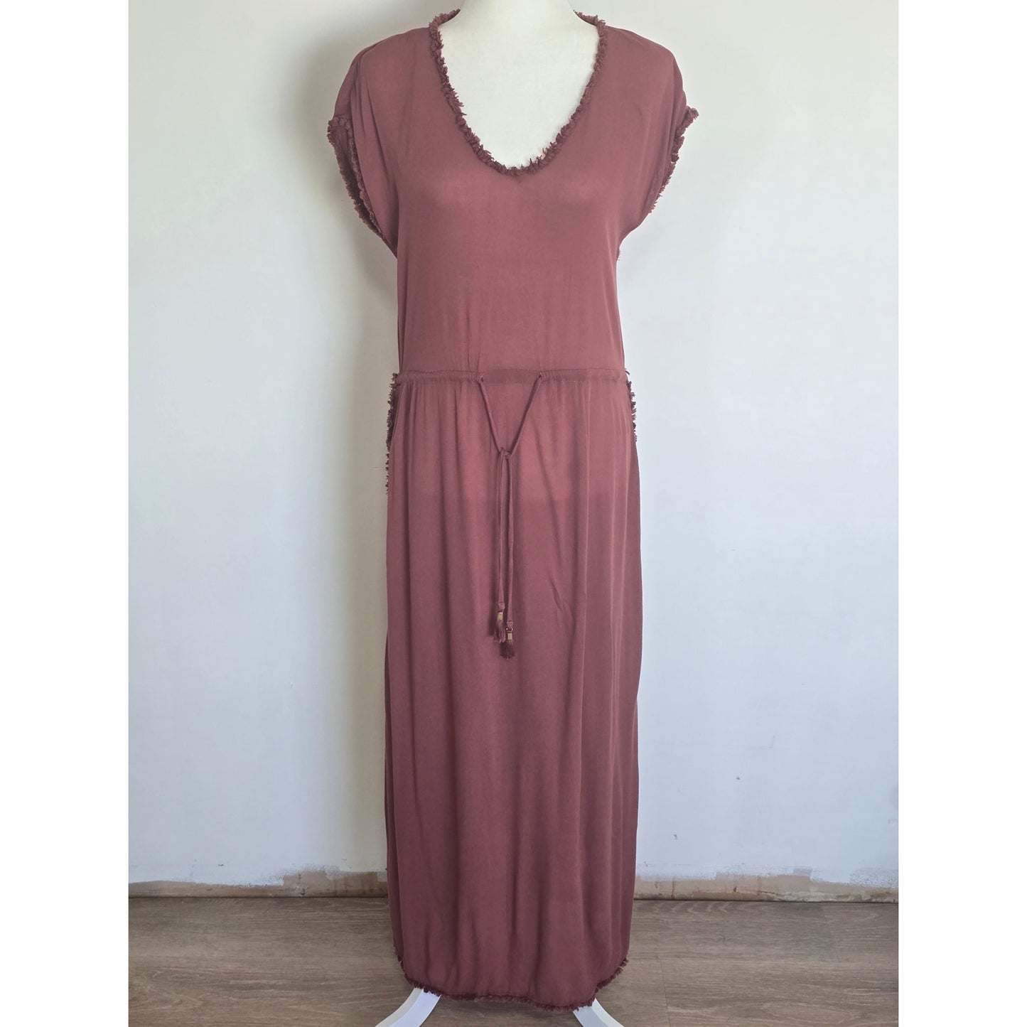 Rust Rayon Maxi Swim Cover Up Tassel Dress Size S