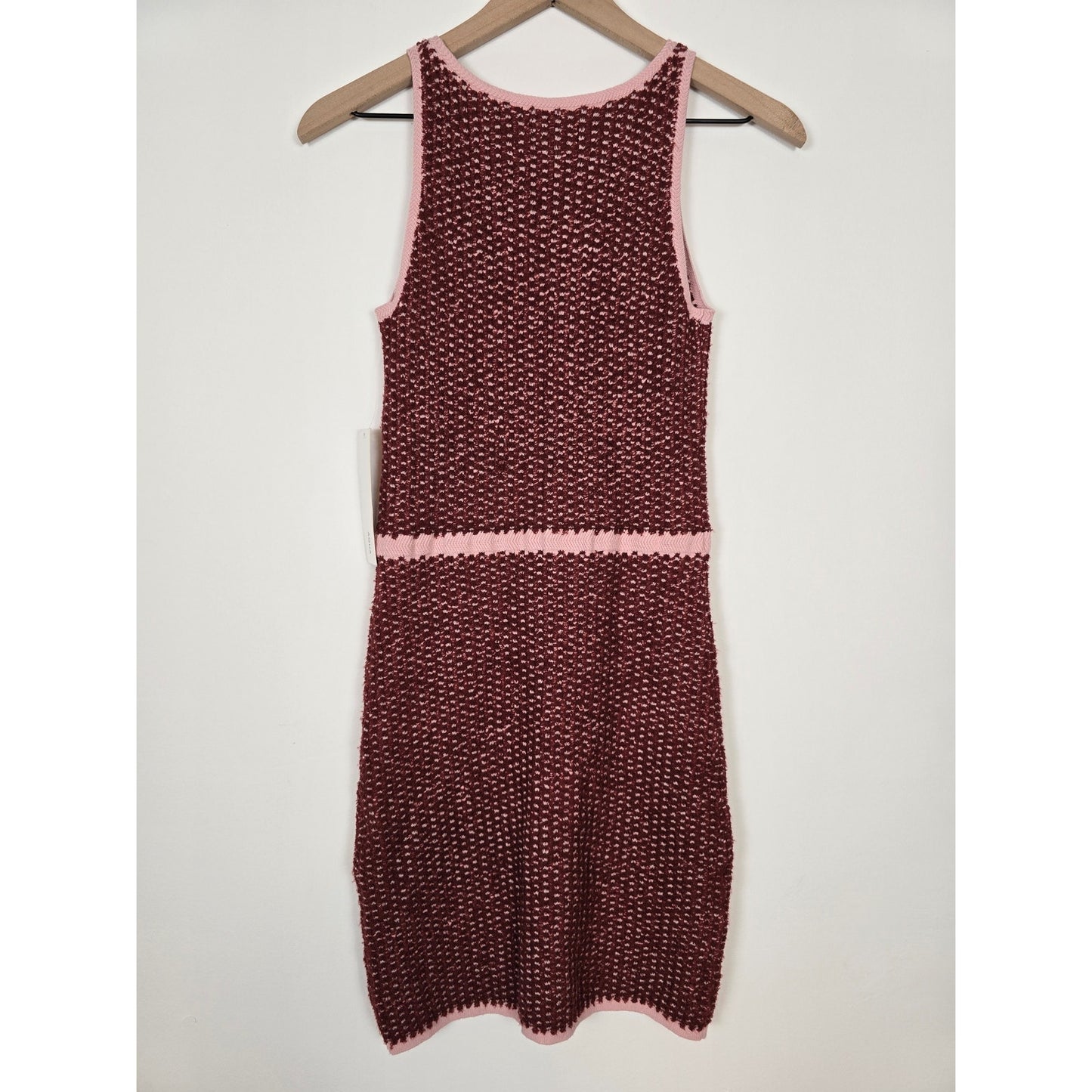 Red Pink Bouclé Knit Tweed Mini Dress Sleeveless Size M