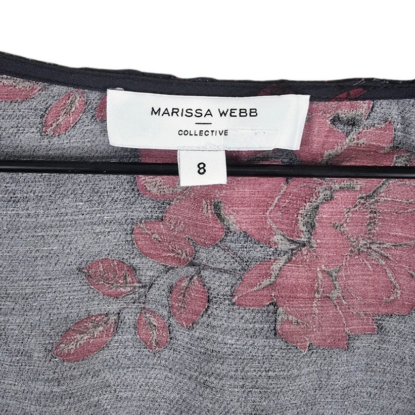 Navy Red Floral V-Neck Cropped Blouse Size 8