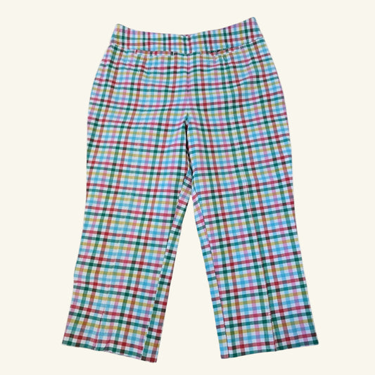 Multicolor Plaid Gingham Capri Pants High Waist Size 12