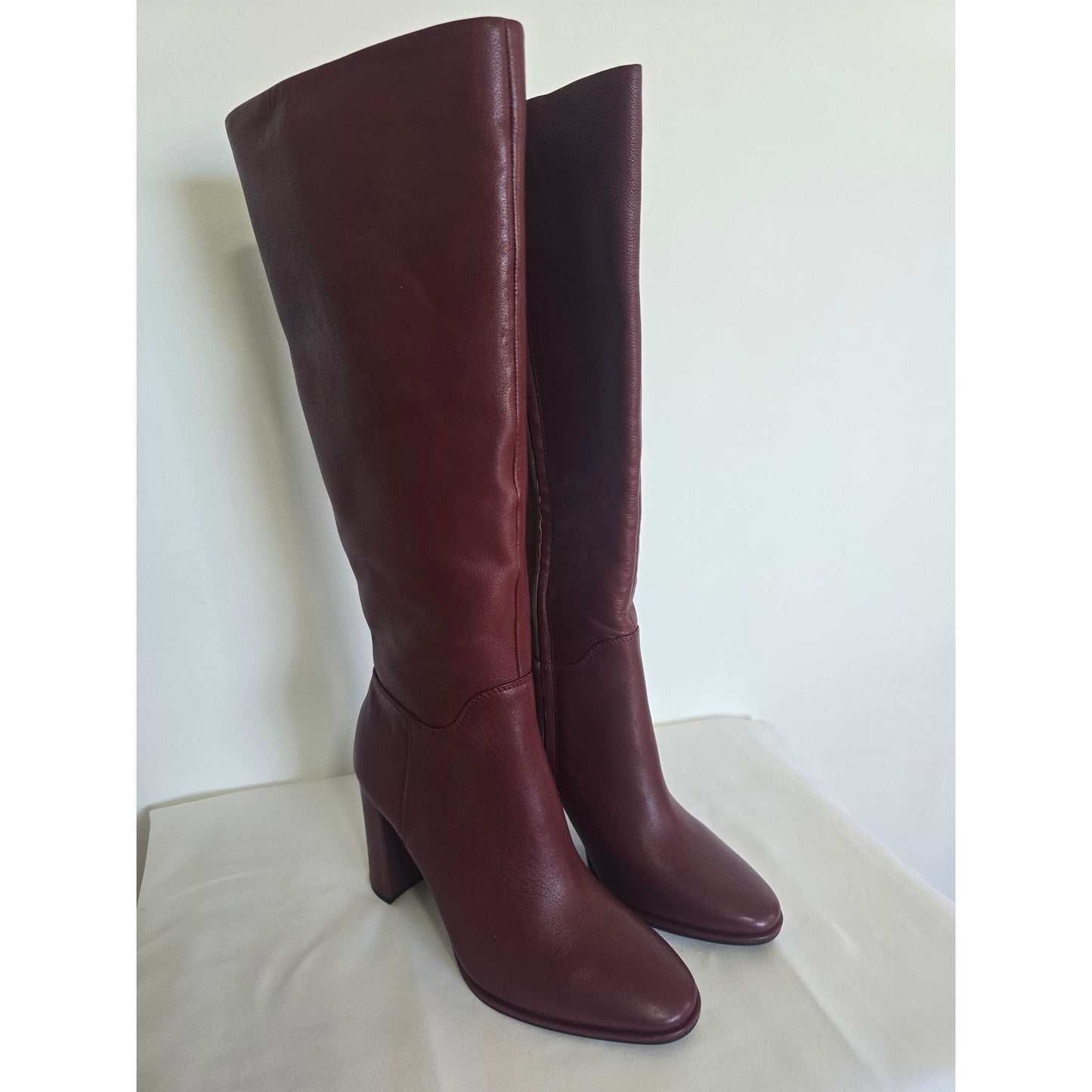 Red Leather Knee High Boots Block Heel Size 7