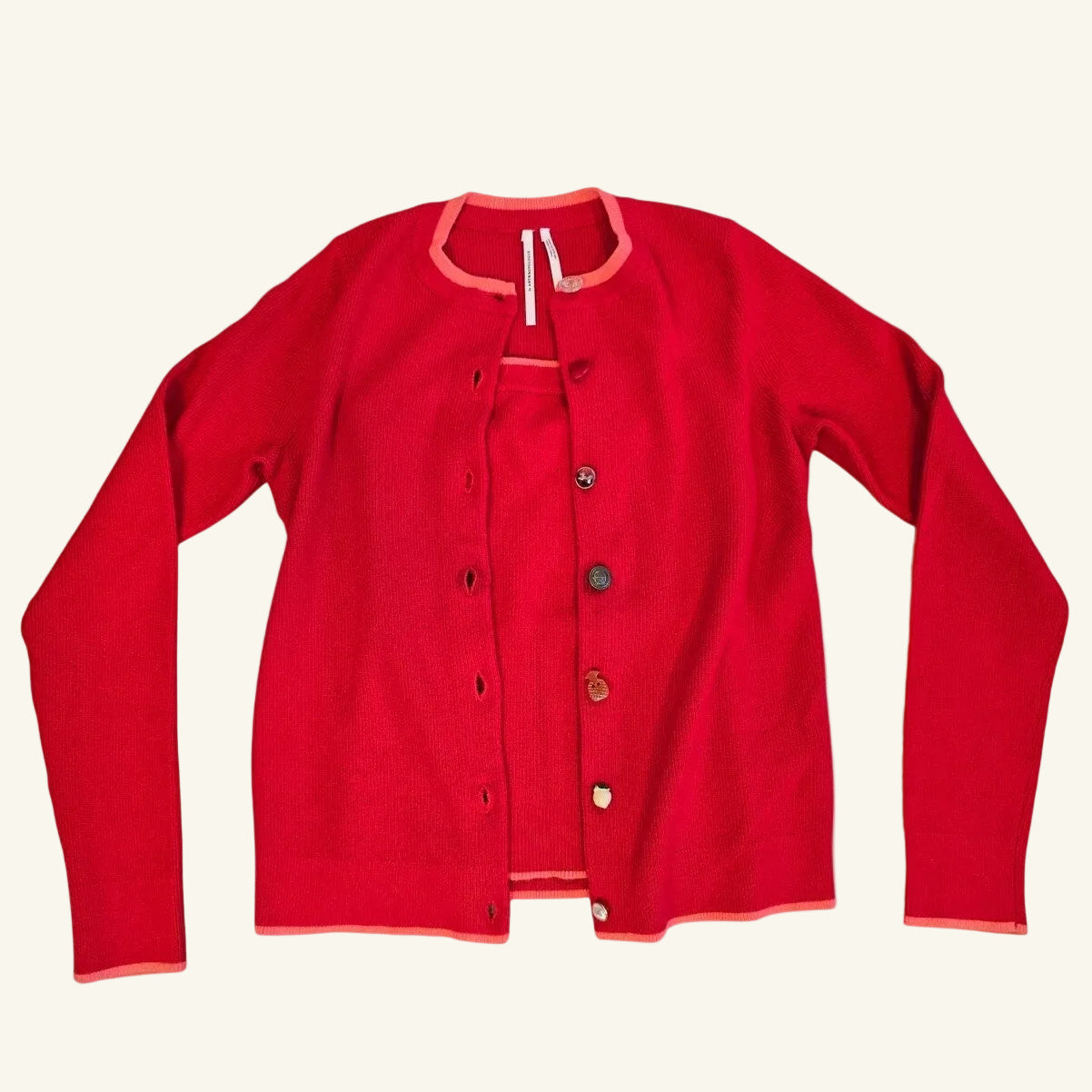 Red Pink Two Piece Sweater Set Cardigan Tube Top Size Small