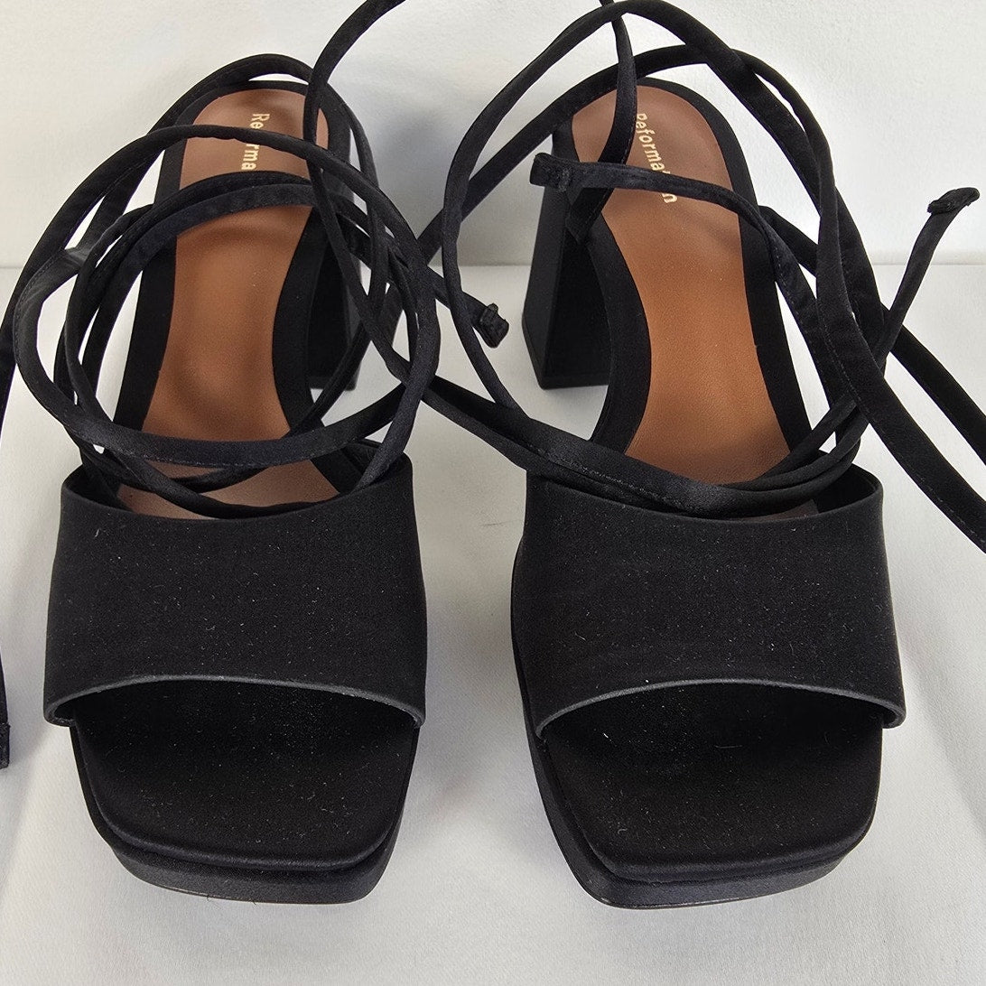 Black Satin Platform Sandal Heels Size 7
