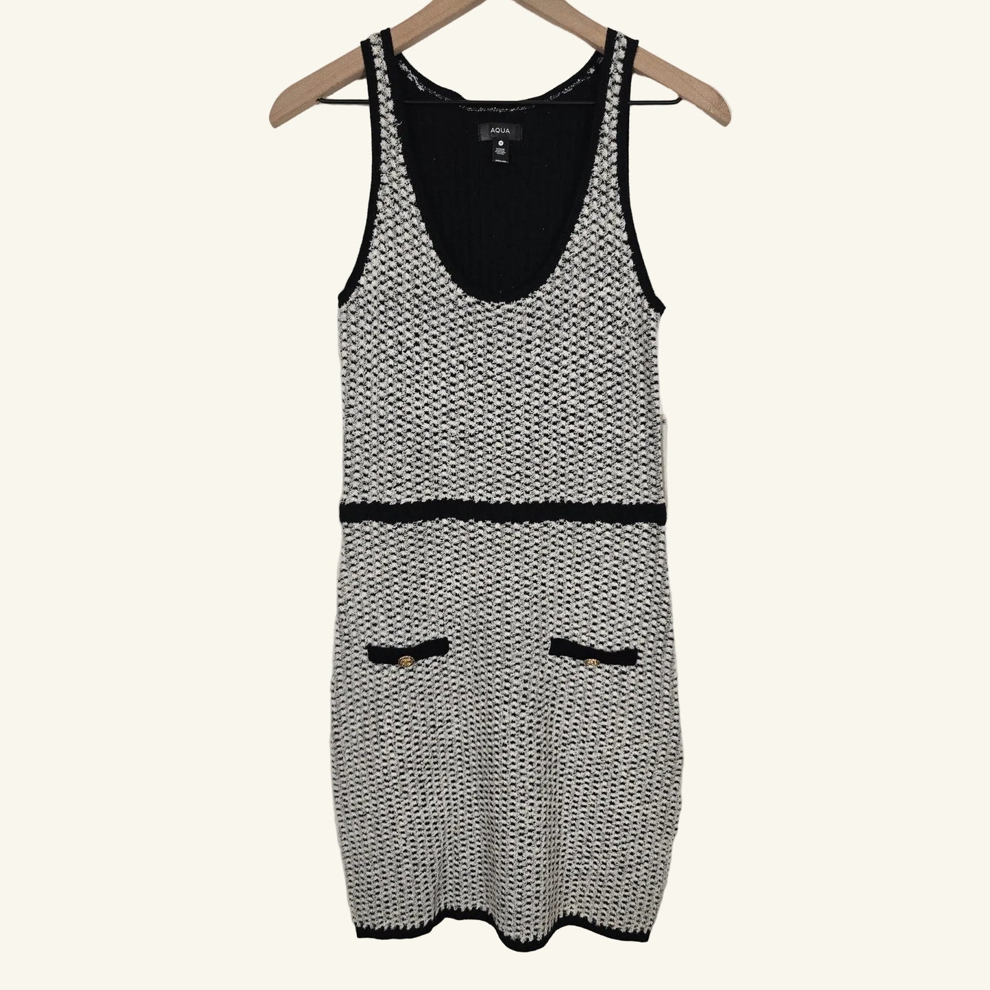 Black & White Bouclé Knit Tweed Mini Dress Sleeveless Size M NWT