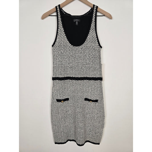 Black & White Bouclé Knit Tweed Mini Dress Sleeveless Size M NWT