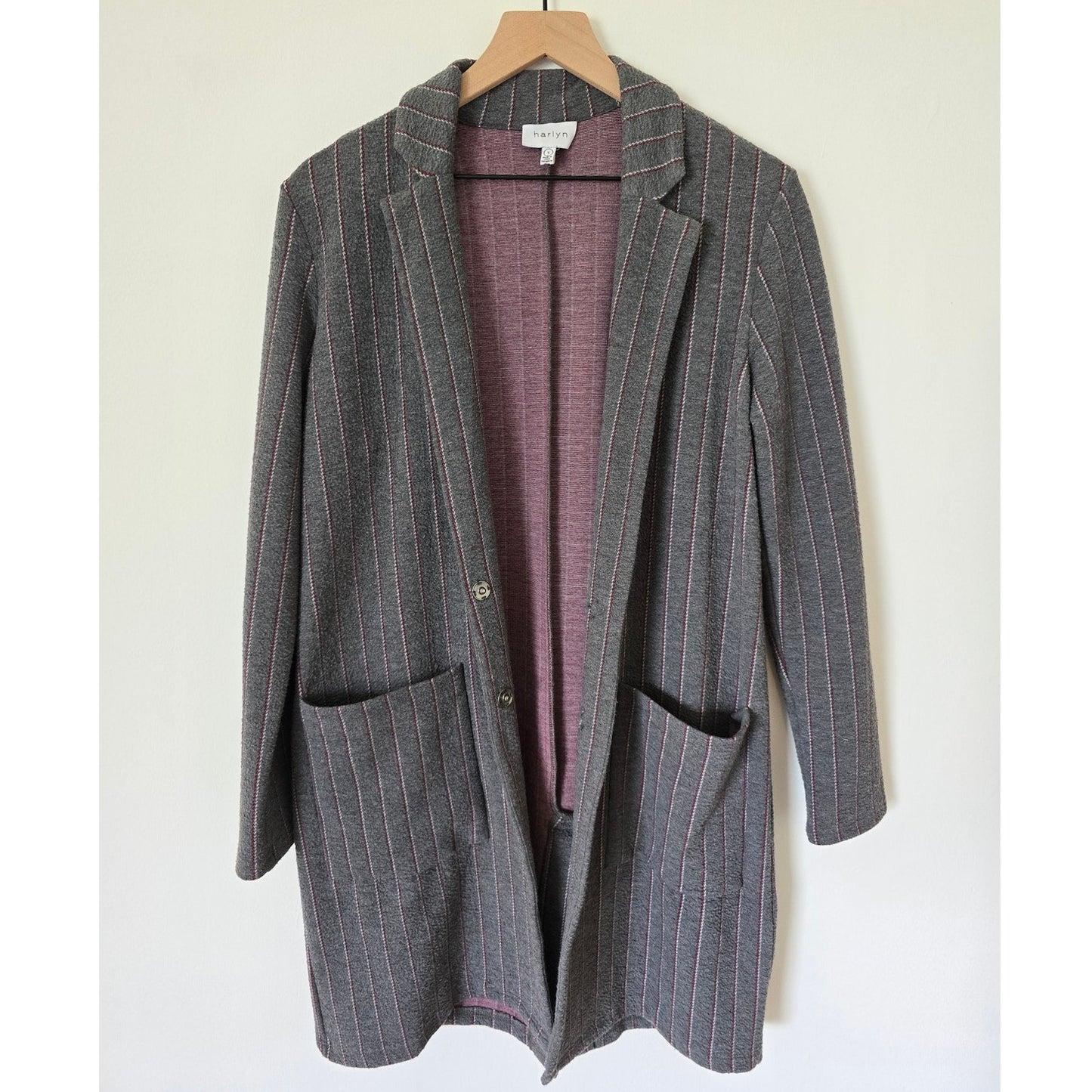 Gray Pinstripe Longline Blazer Jacket Size Small