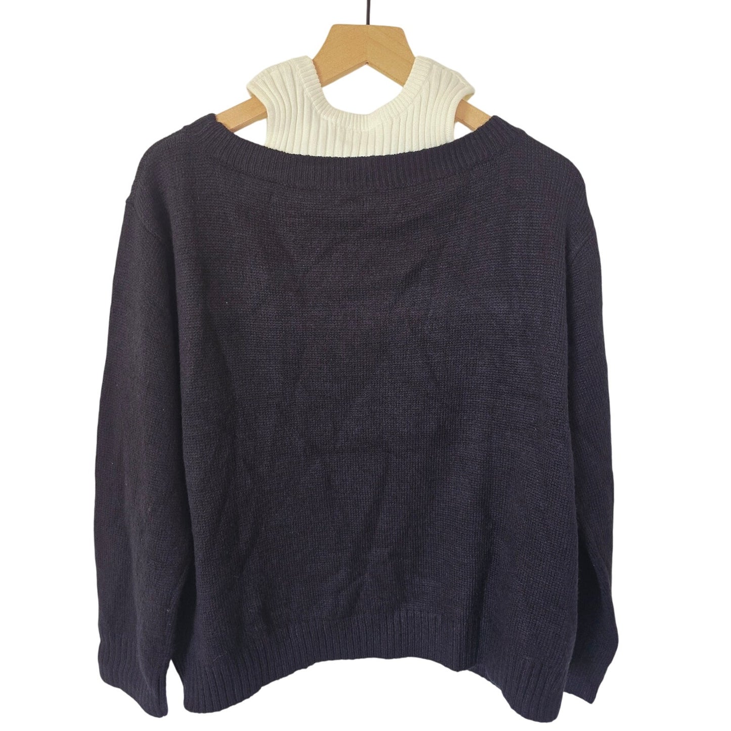 Black White Twofer Sweater Crew Neck Faux Layered Rib Knit Size M NWT