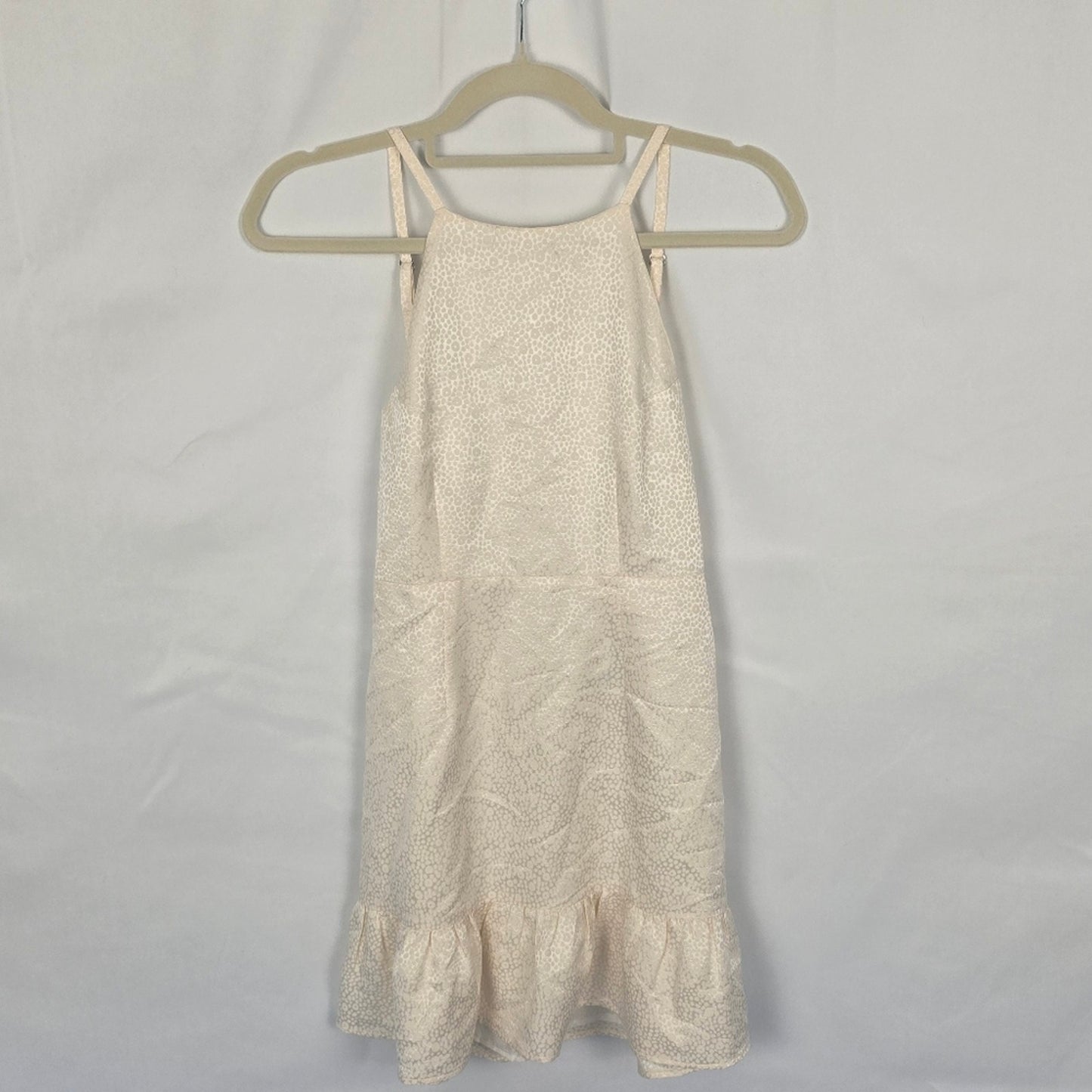 White Leopard Jacquard w/ Ruffle Hem Silk Mini Dress Size 1