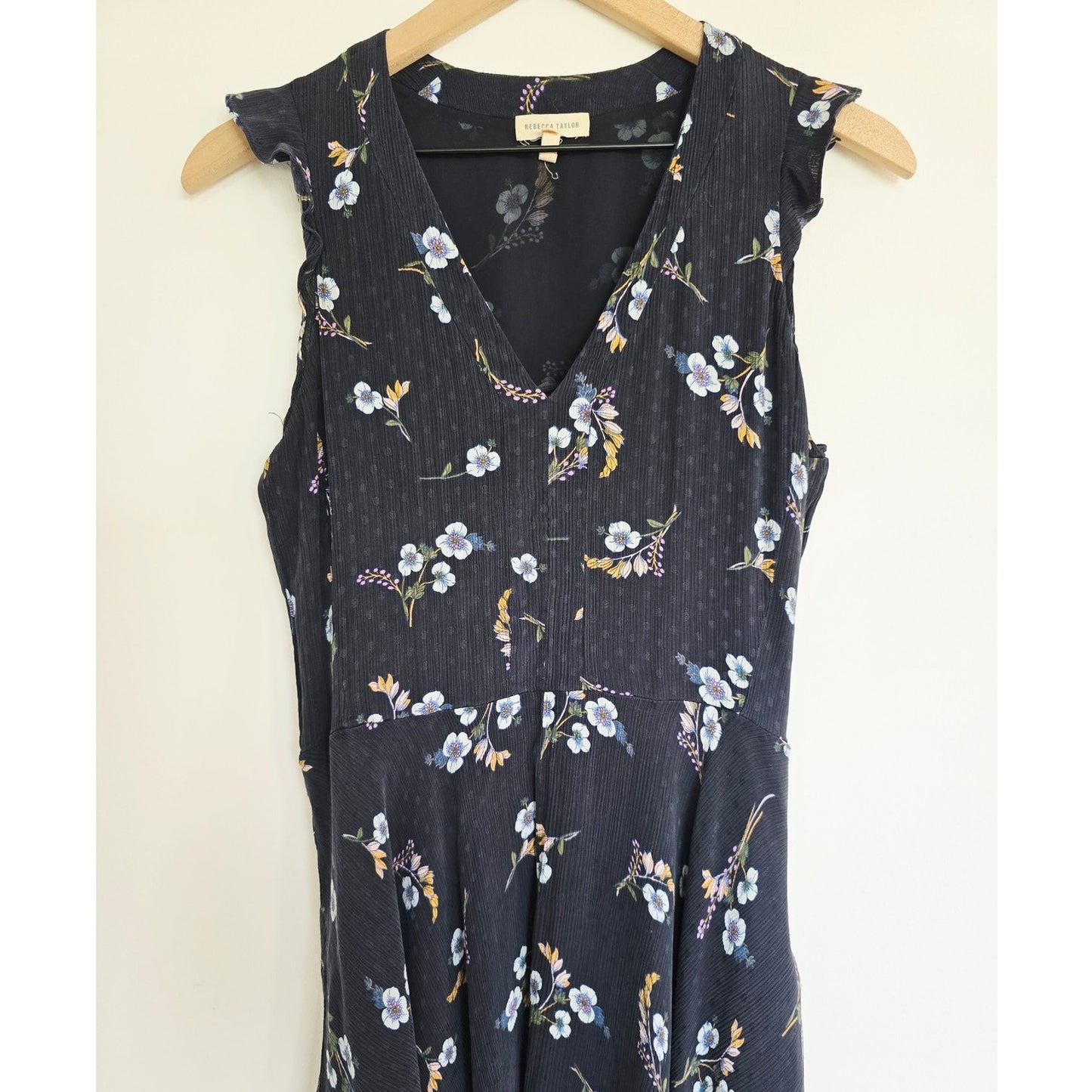 Silk Floral Mini Dress Ruffle V Neck Size 4