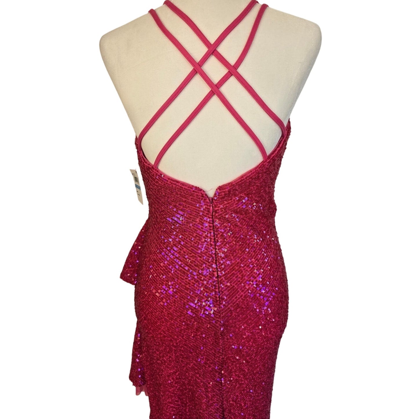 Pink Sequin Hi Low Ruffle Dress Formal Party Gown Size 7 NWT