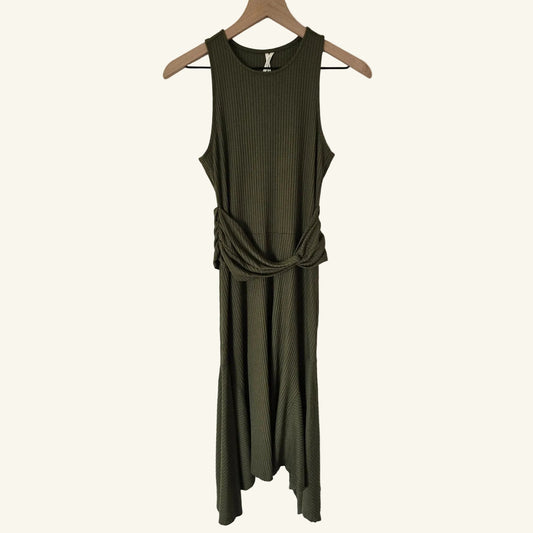 Olive Green Ribbed Knit Midi Dress Size S