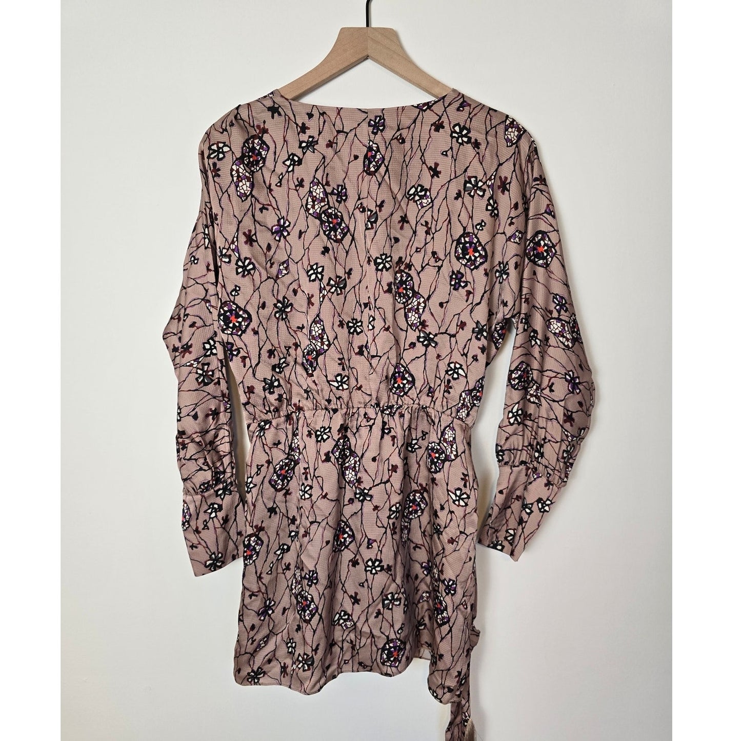 Natural Rose Floral Wrap Long Sleeve Dress Size 4 NWT
