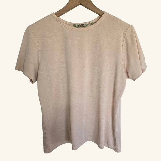 Peach Silk Blend Crew Neck Tee Short Sleeve Size L