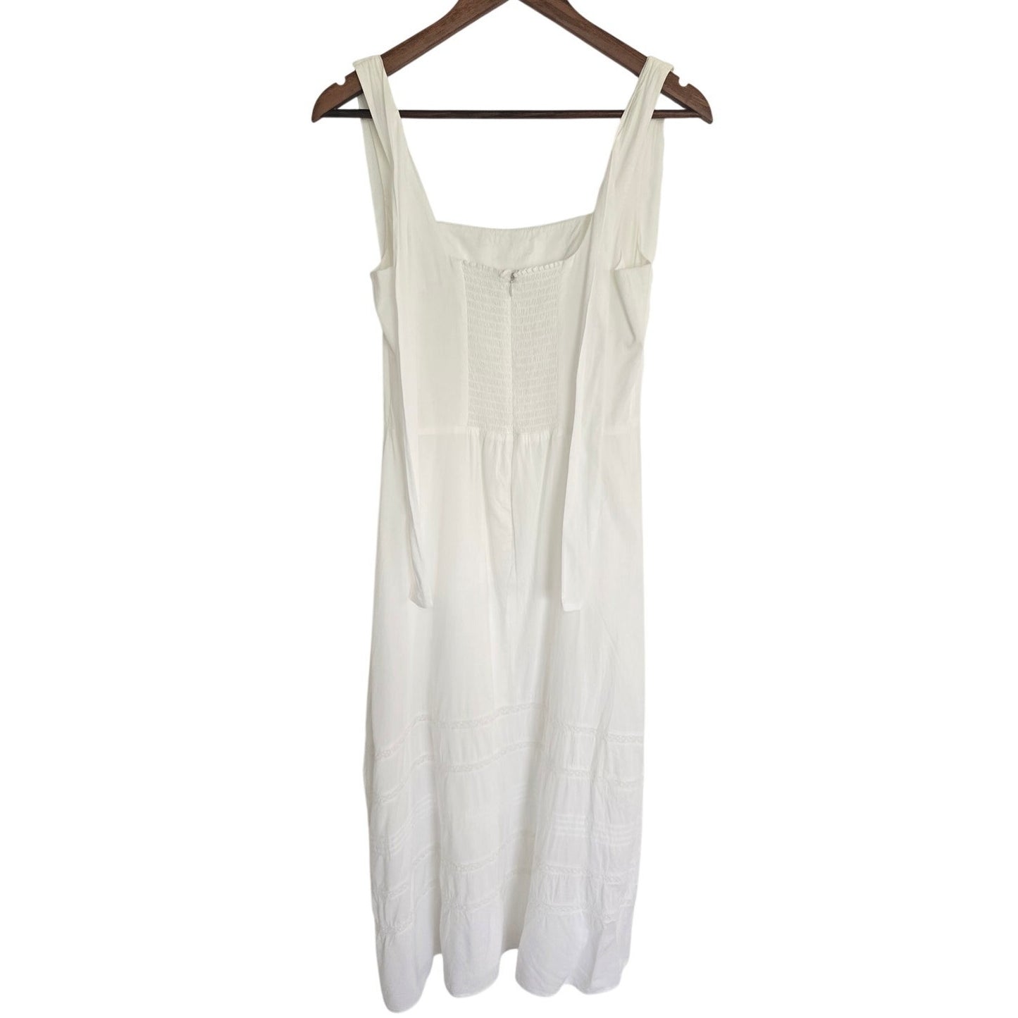 White Organic Cotton Midi Dress Side Slit Tie Strap Size 6