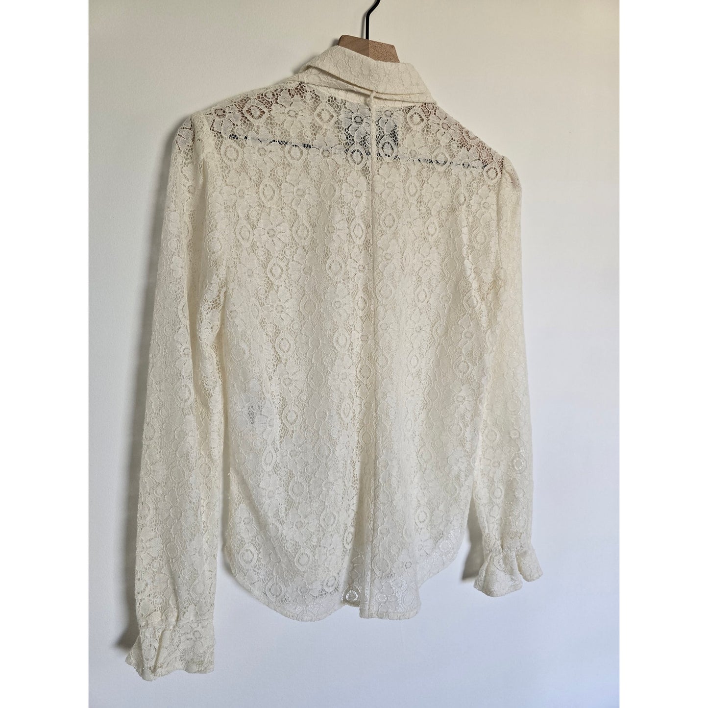 White Sheer Lace Button Down Blouse Size S