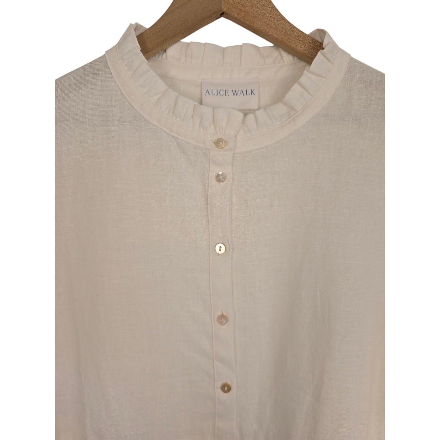 White Linen Tiered Maxi Dress Band Collar Size L