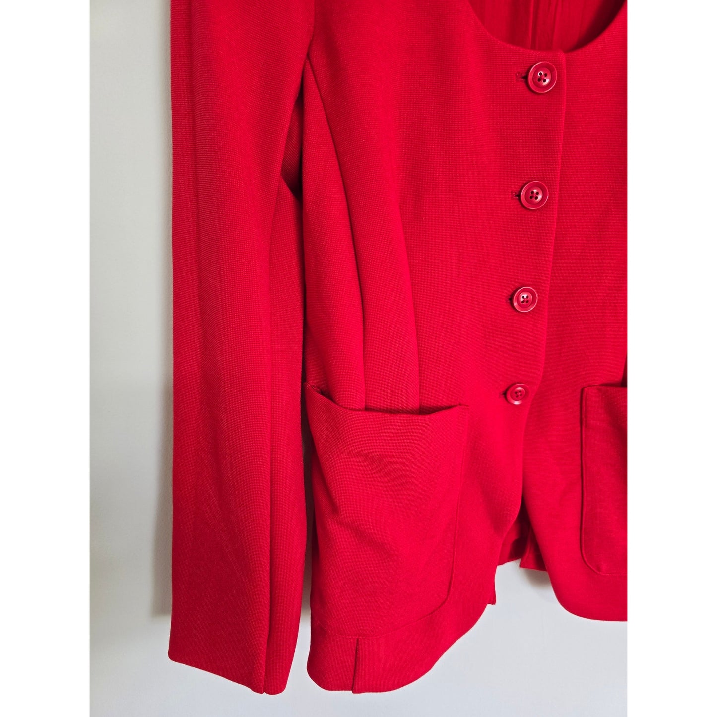 Red Scoop Neck Cutaway Blazer Size S