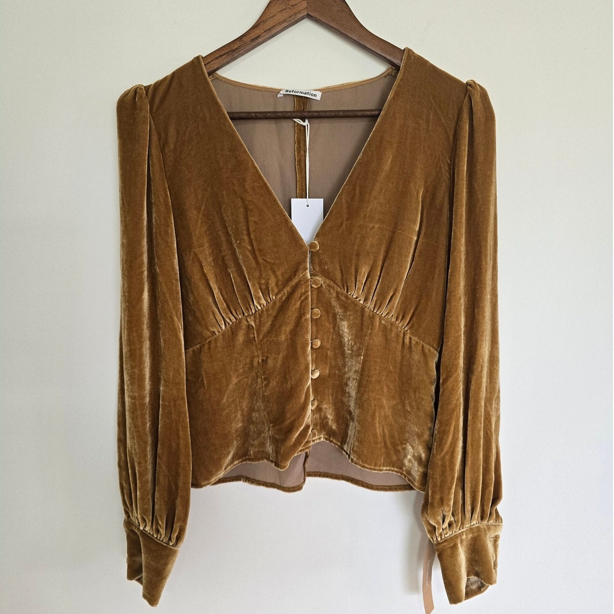Gold Velvet Blouse Size 6 NWT
