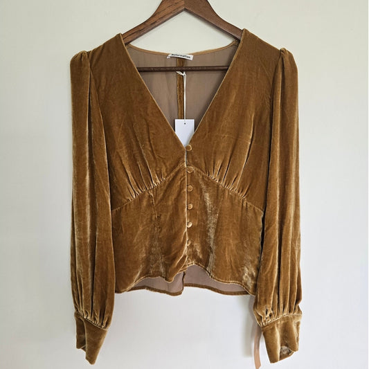 Gold Velvet Blouse Size 6 NWT
