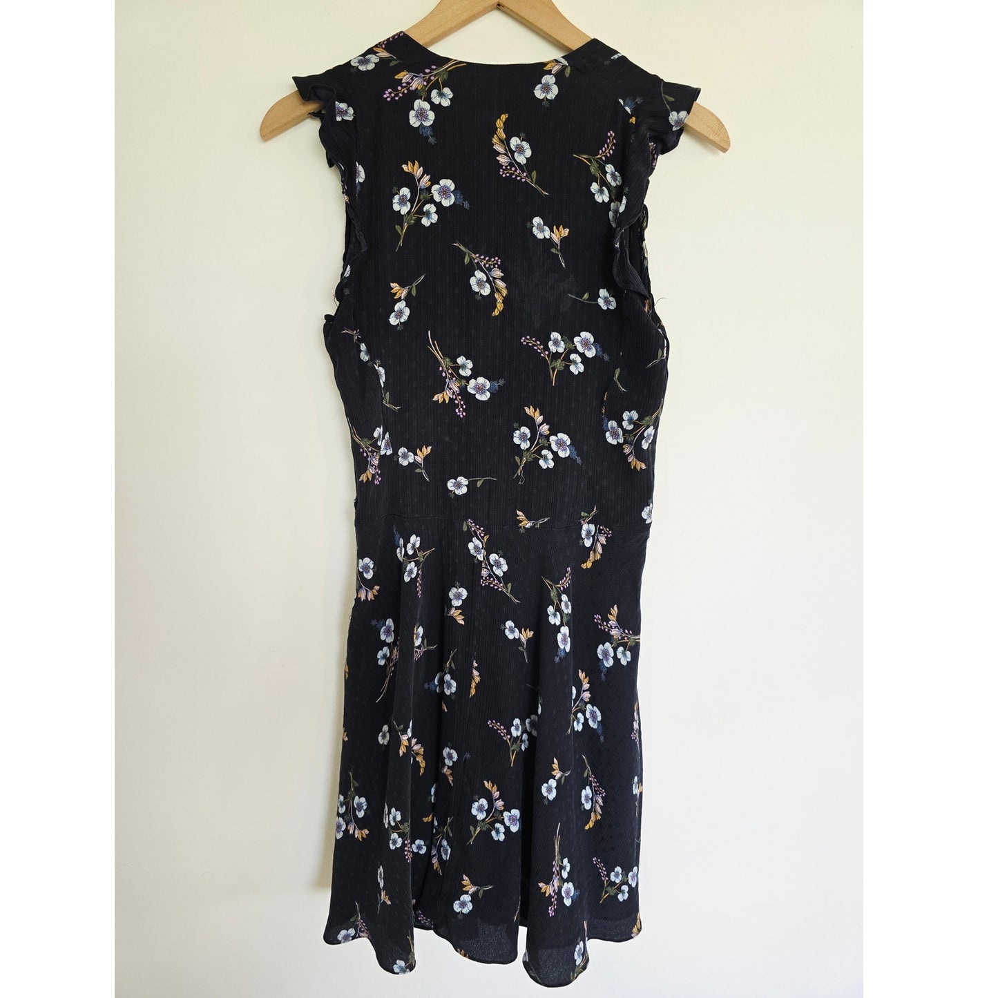Silk Floral Mini Dress Ruffle V Neck Size 4