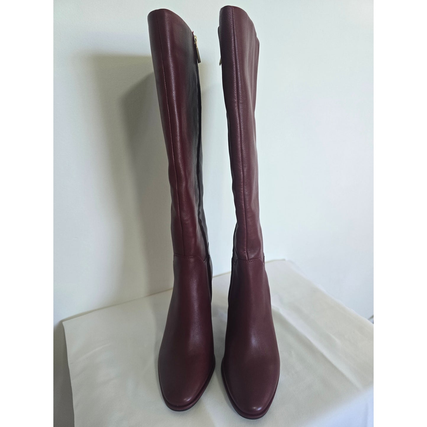 Red Leather Knee High Boots Block Heel Size 7