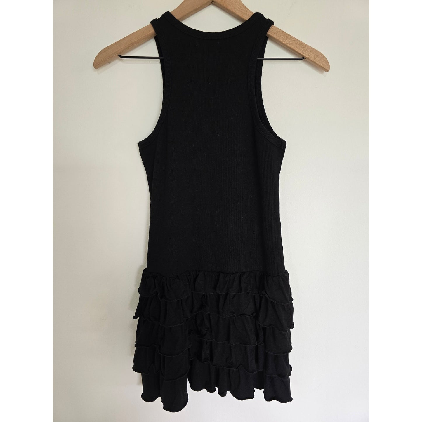 Black Ribbed Ruffle Hem Mini Dress Size M