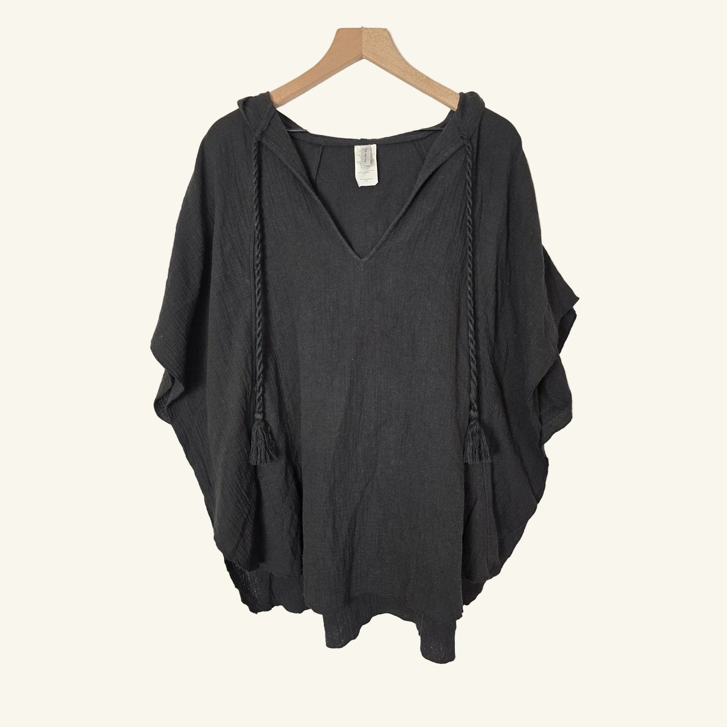 Black Bubble Gauze Poncho Swim Cover Up Resort Size S/M