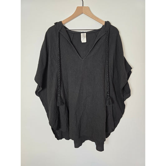 Black Bubble Gauze Poncho Swim Cover Up Resort Size S/M