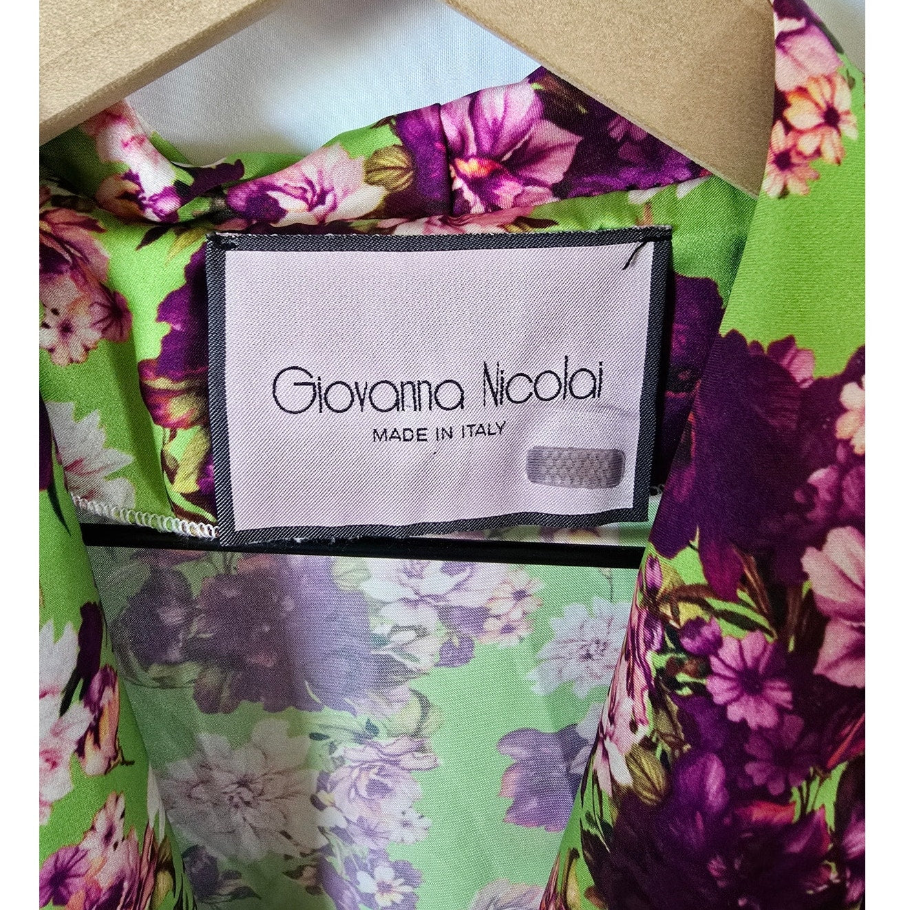 Green Purple Floral Satin Wrap Tie Top Blouse Size 40 S