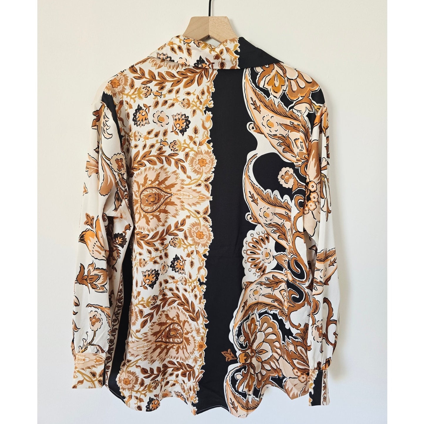 Brown & Black Floral Collared Button-Down Blouse Size Large NWT