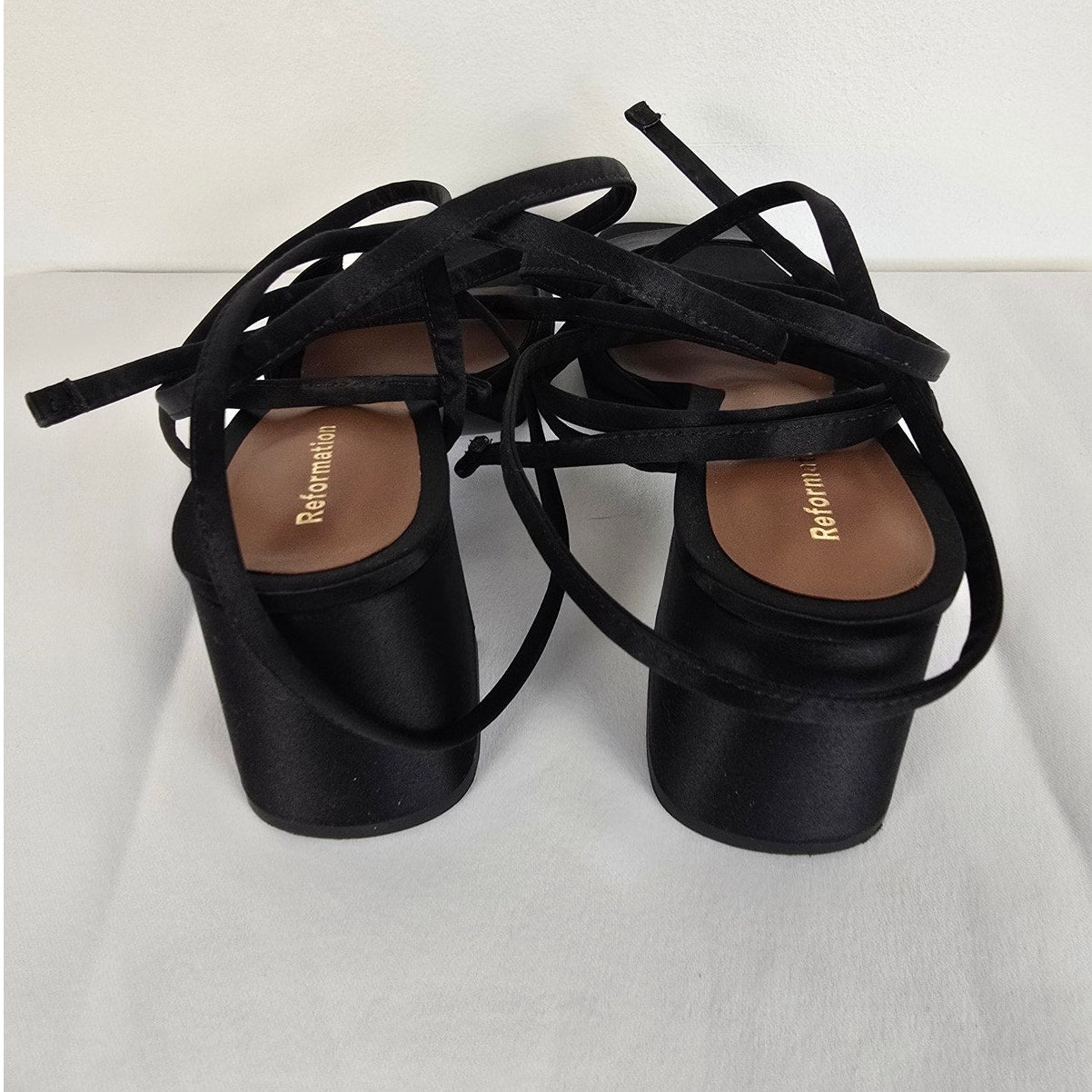 Black Satin Platform Sandal Heels Size 7