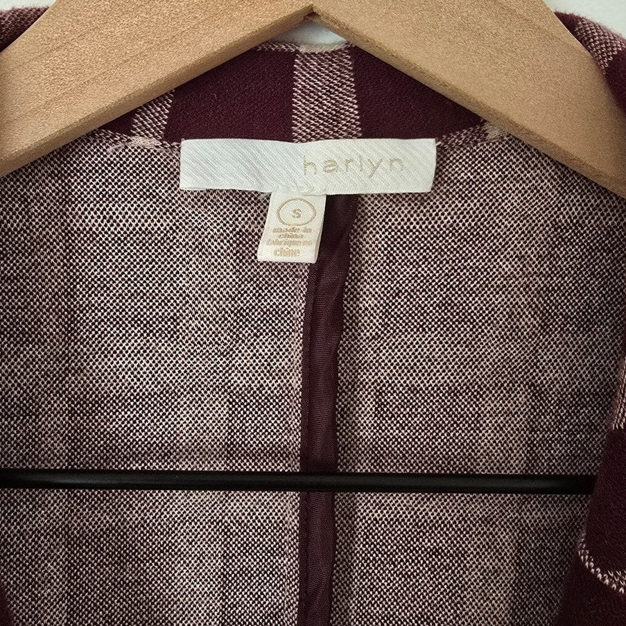 Burgundy Plaid Duster Cardigan Jacket Size S