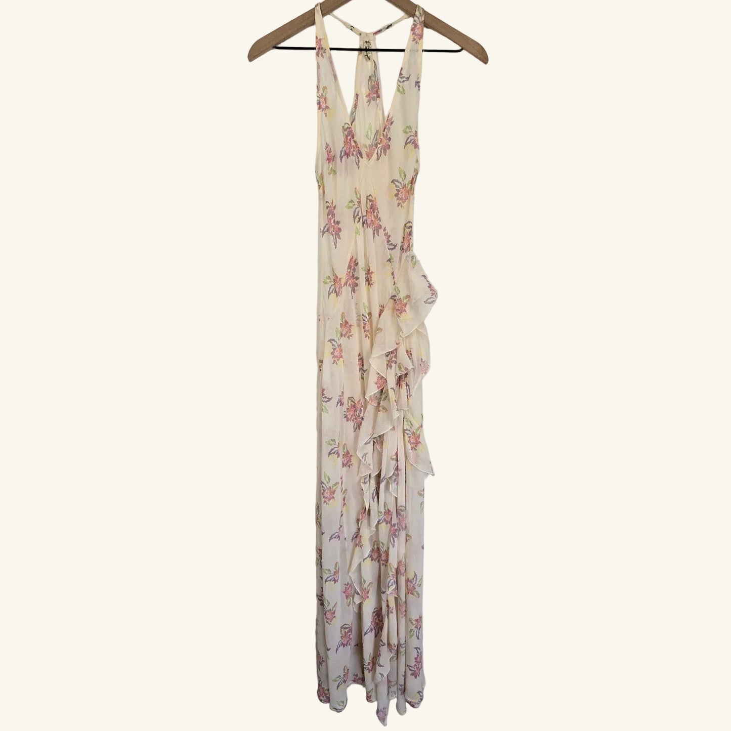 Ivory Floral Halter Maxi Dress Size XS
