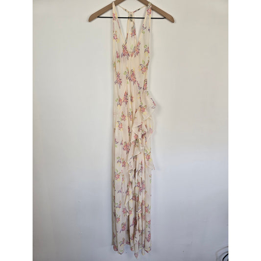 Ivory Floral Halter Maxi Dress Size XS