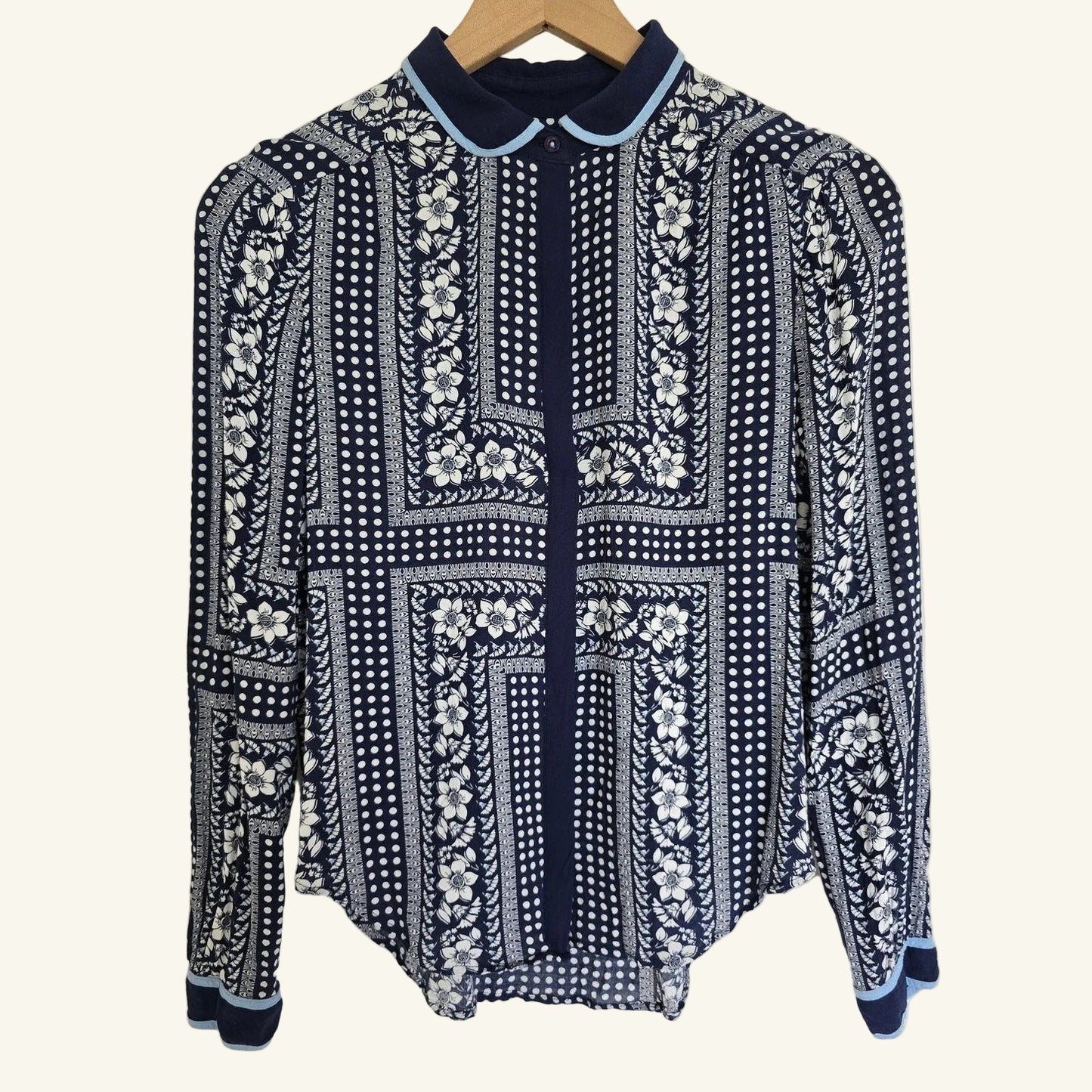 Navy Blue Art House Peter Pan Collar Blouse Size 2