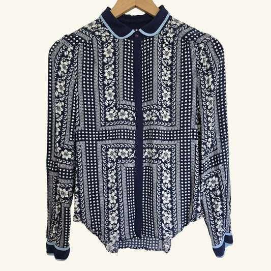 Navy Blue Art House Peter Pan Collar Blouse Size 2