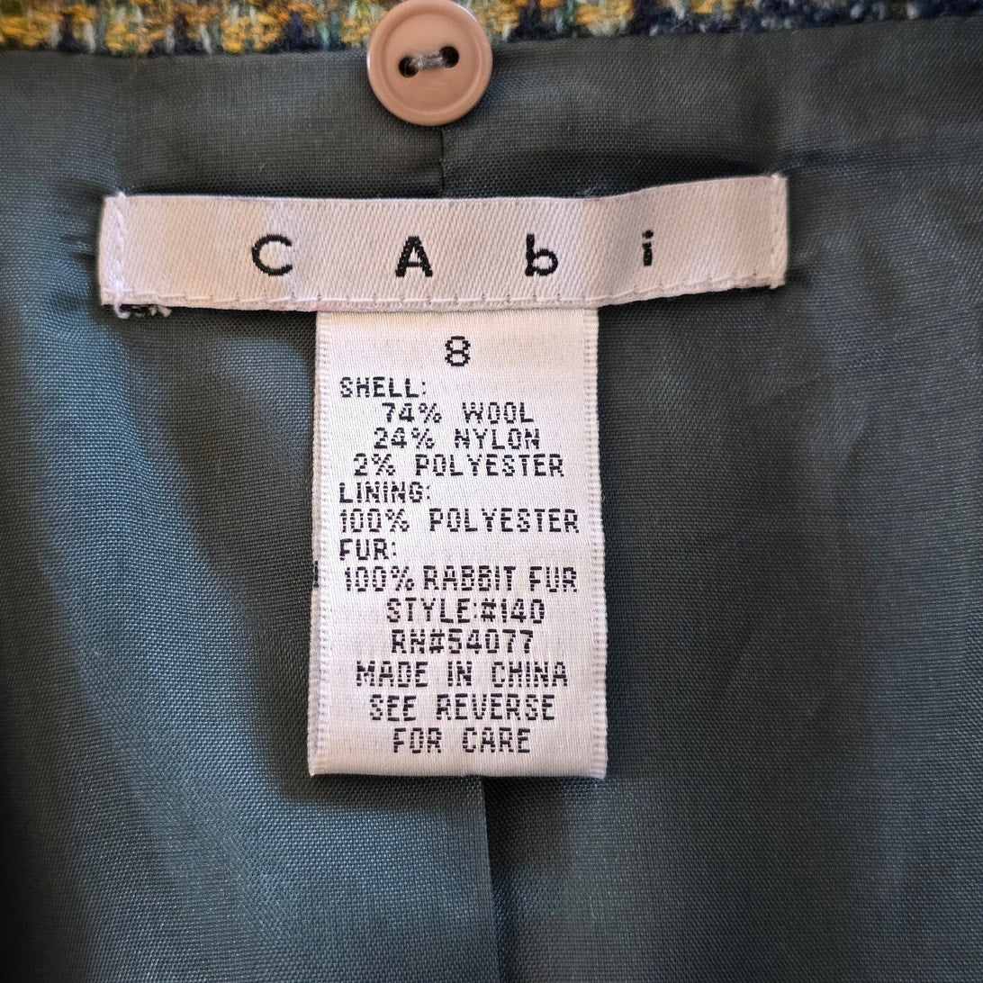 Green Blue Wool Plaid Cropped Blazer Jacket Size 8