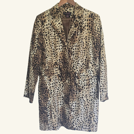 Silk Leopard Print Longline Duster Jacket Size 10