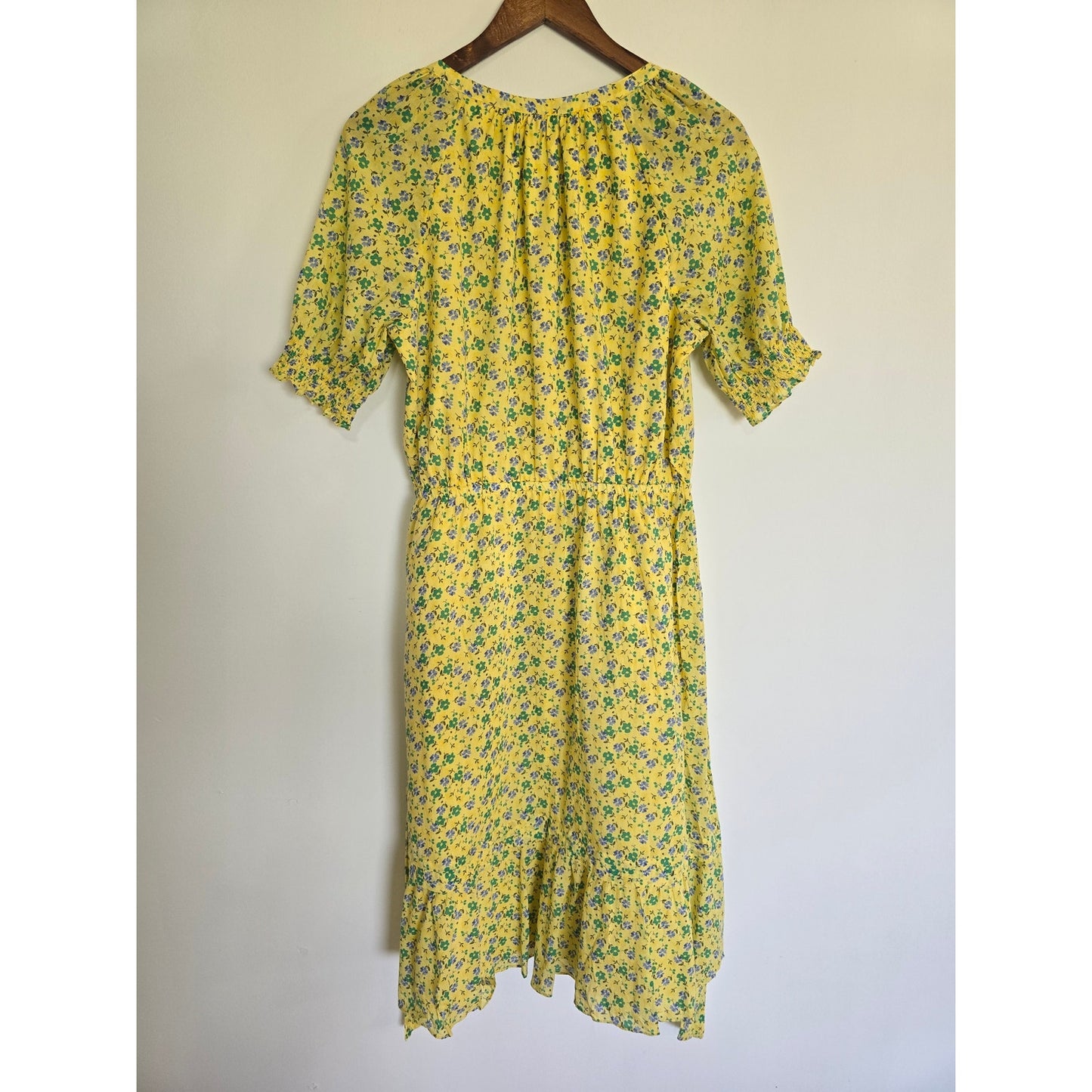 Yellow Floral Fit & Flare Voile Midi Dress Size Large
