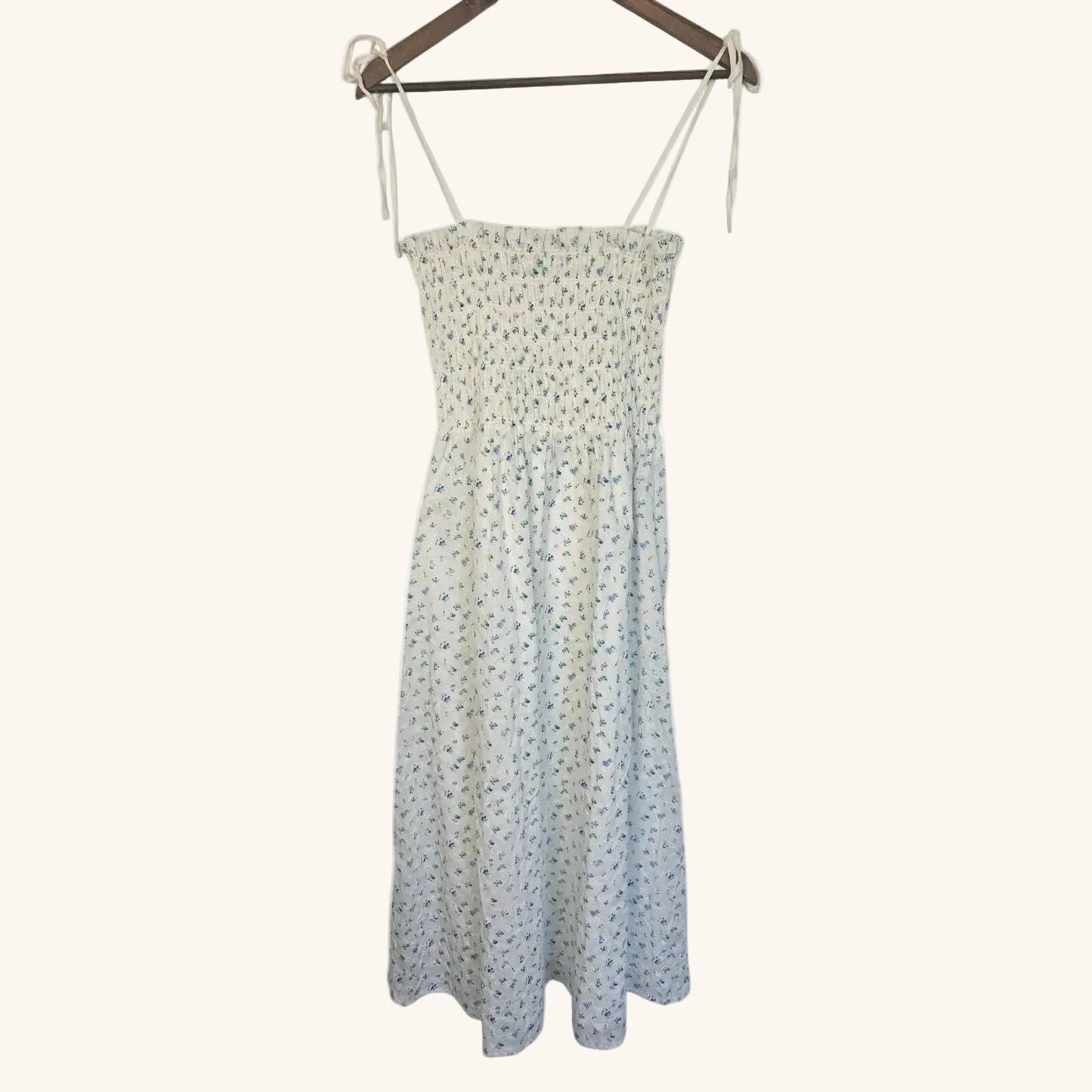 Bluebell Floral Eyelet Smocked Midi Dress Size L NWT
