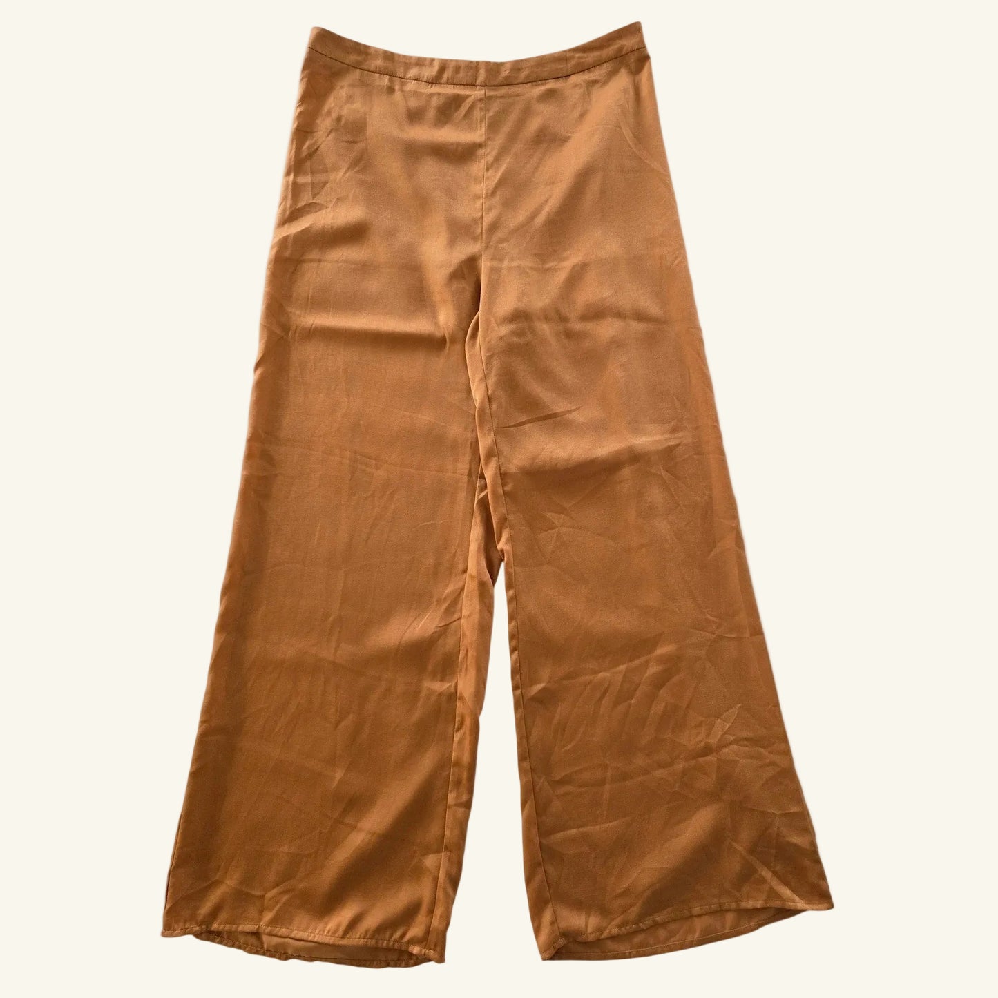 Gold Satin Wide Leg Pants High Waist Trousers Size XL NWT