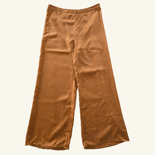 Gold Satin Wide Leg Pants High Waist Trousers Size XL NWT